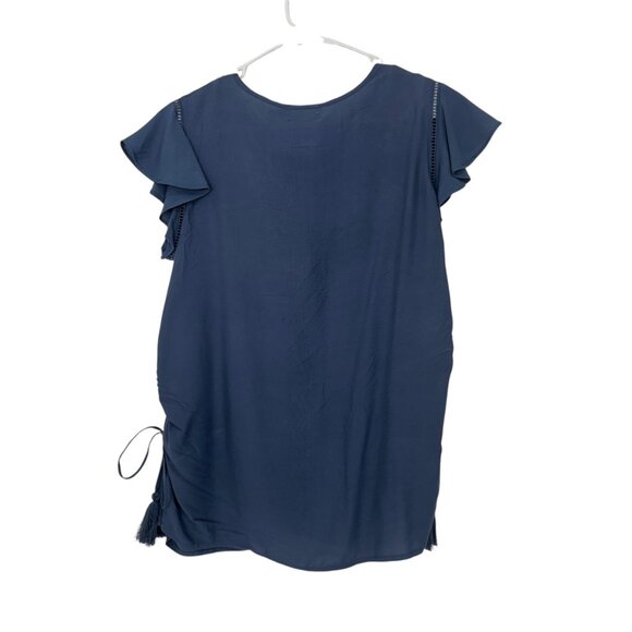 Time And Tru Womens Dusty Blue Embroidered Flutter Sleeve Top Size M 100% Rayon - Picture 8 of 10